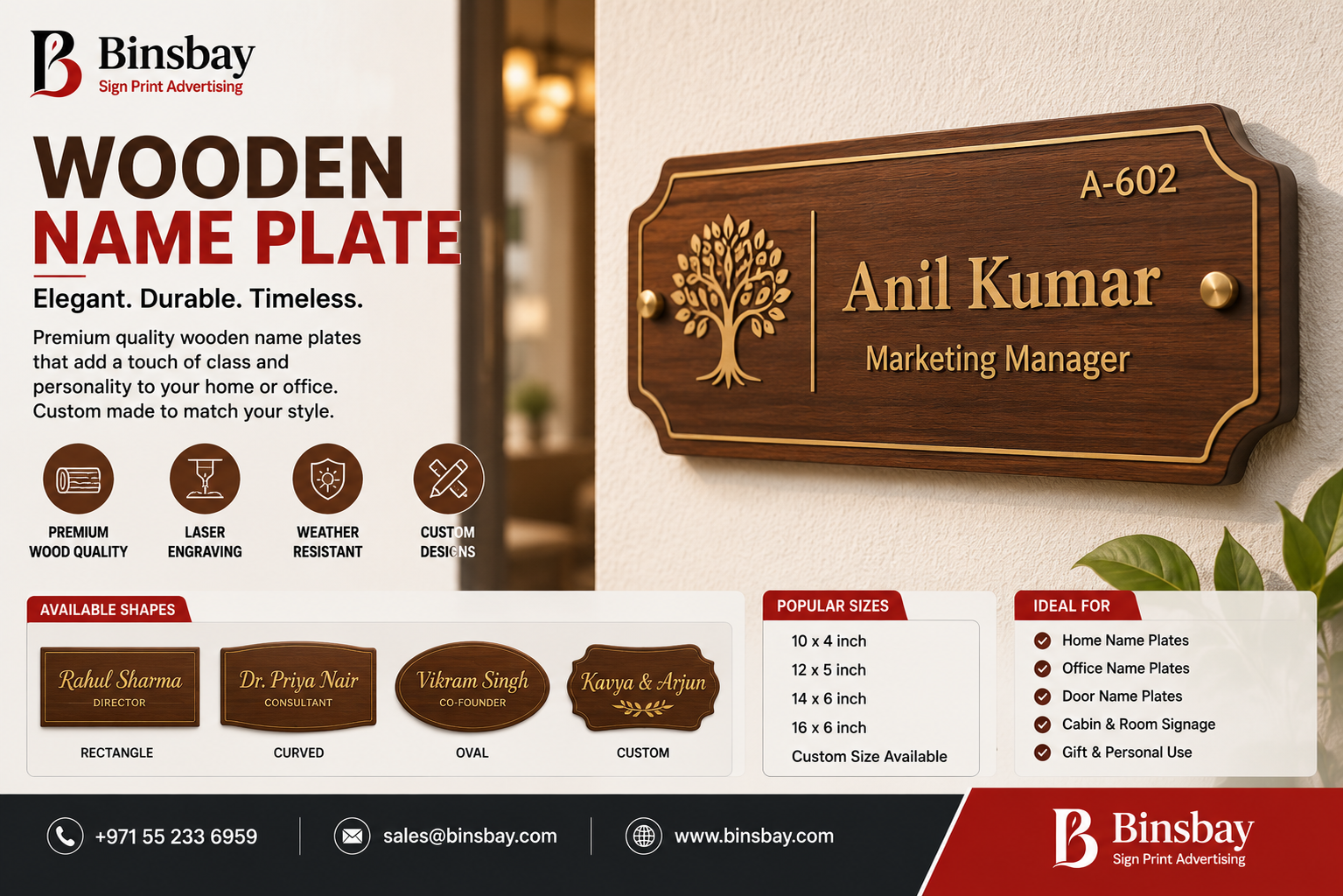 Wooden Name Plates by Binsbay Wooden Name Plate - Image 1